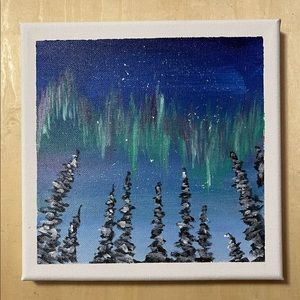 Northern lights trees painting by Ryanchristyarts